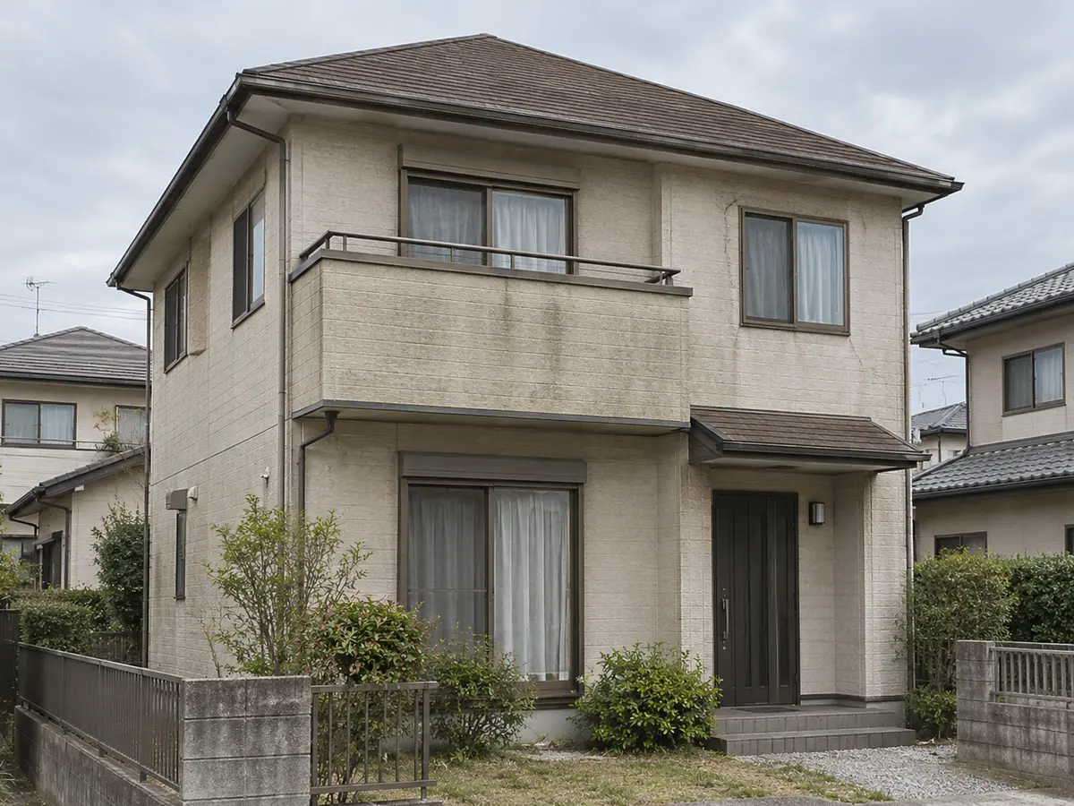 施工前：色あせと軽微なひび割れがある戸建住宅